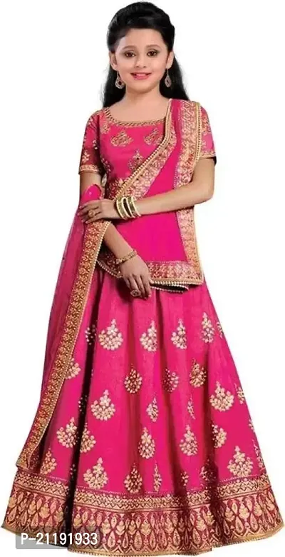 Girls Satin Semi-Stitched Lehenga Choli Set (MPH Traders  Co.) (5-6 Years, Pink-2)