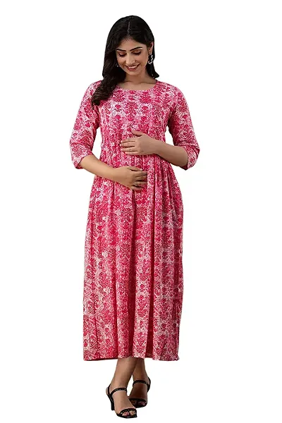 Woman Pure Cotton Maternity Gown/Maternity wear/Feeding Nighty (Large, Pink)