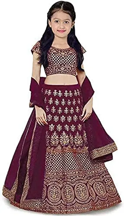 YPS Girls Lehenga Choli with Embroidered Lehenga, Choli and Dupatta Set (Purple) (5-6 Years)