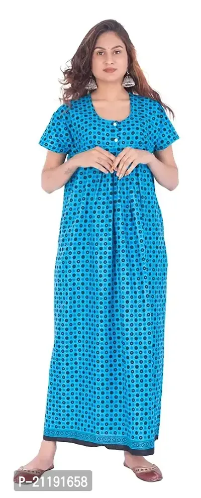 Heaven Blue Women's Cotton Printed Maxi Jaipuri Nighty (Free Size, Turquoise)-thumb0