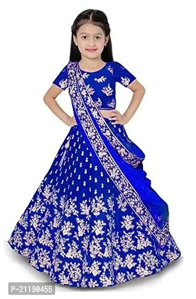 Girls Satin Semi-Stitched Lehenga Choli Set (MPH Traders  Co.) (14-15 Years, R. Blue Doll)-thumb0