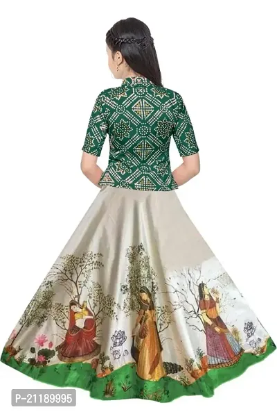 Baby Girl's Satin Silk Bandhani Printed Semi-stitched Ethnic Wear Lehenga Choli (Blouse_Unstitched)-thumb3