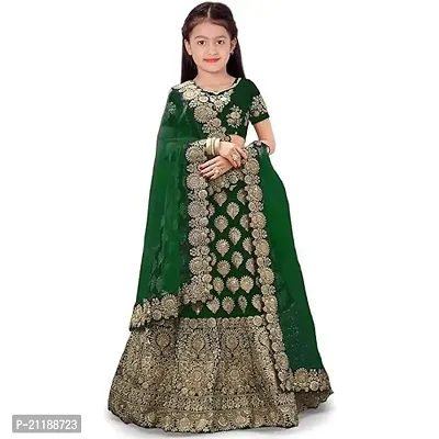 Girl's Taffeta Satin Semi Stitched Heavy Work Lehenga Choli Indian Etheric wear for Girls 5-15 Years-thumb0