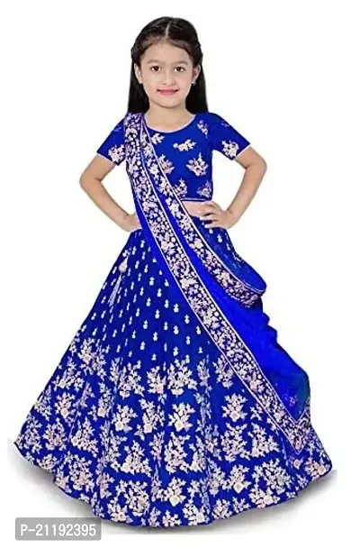 Girls Satin Semi-Stitched Lehenga Choli Set (MPH Traders  Co.) (10-11 Years, R. Blue Doll)