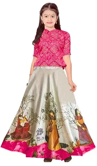 Baby Girl's Satin Silk Bandhani Printed Semi-stitched Ethnic Wear Lehenga Choli (Blouse_Unstitched)-thumb1