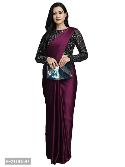 Rajkamal Latest Women's Satin Silk Plain Saree (Wine)