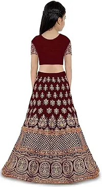 YPS Girls Lehenga Choli with Embroidered Lehenga, Choli and Dupatta Set (Maroon) (6-7 Years)-thumb1