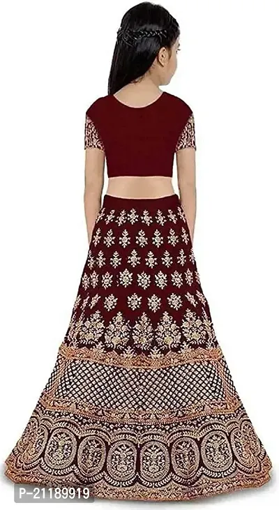 YPS Girls Lehenga Choli with Embroidered Lehenga, Choli and Dupatta Set (Maroon) (6-7 Years)-thumb2