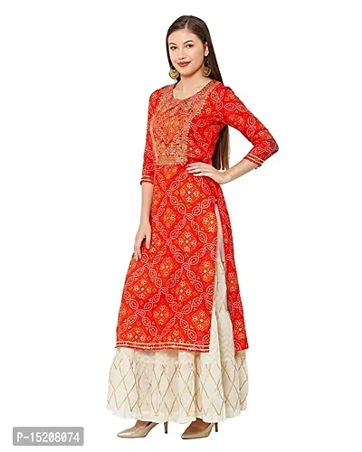 Women's Viscose  Rayon Kurti with Sharara Plazzo (Red-Small)-thumb0