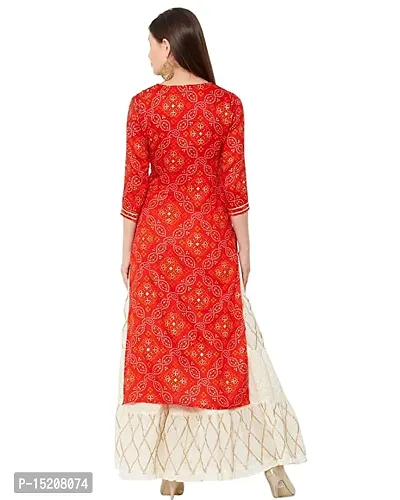 Women's Viscose  Rayon Kurti with Sharara Plazzo (Red-Small)-thumb3