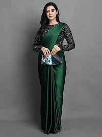 Women's Satin Silk Green Colour Plain Saree-thumb3