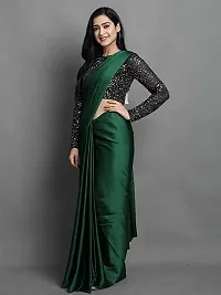 Women's Satin Silk Green Colour Plain Saree-thumb4