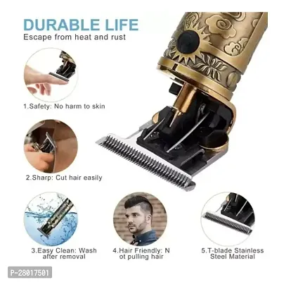 smars Sma99 Professional Cordless Hair Trimmer T-Blade Outliner Close Cutting Shaver With Metalic Gold And Antique Design, Battery Powered-thumb3