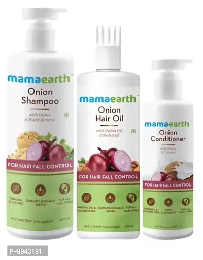 best hair fall control hair care combo - onion hair oil 150ml + onion shampoo 250ml + onion condtioner 250ml
