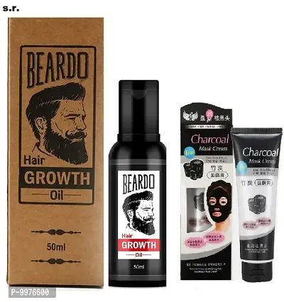 Beardo Beard and Hair Growth Oil - 50ML PACK OF 1 WITH CHARCOAL PEEL OFF MASK 150G PACK OF 1-thumb0
