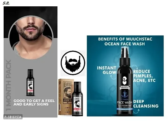 BEST BEARD OIL 50ML FOR FASTER GROWTH with mucchastac ocean facewash 100ml