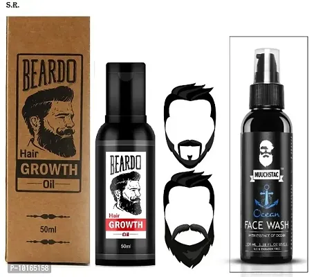 BEST BEARD OIL 50ML FOR FASTER GROWTH with muuchastac ocean facewash 100ml - mens face care combo