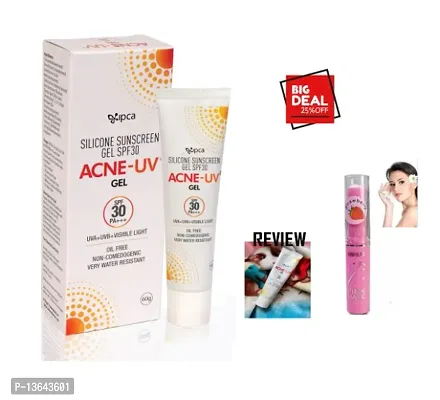 ACNE UV FACE GEL SPF 30 , 60G PACK OF 1 WITH MAGIC PINK LIP BALM