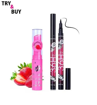 Pink magic nourishing Lipbalm with two 36 H  Waterproof Deep Black Eyelinear