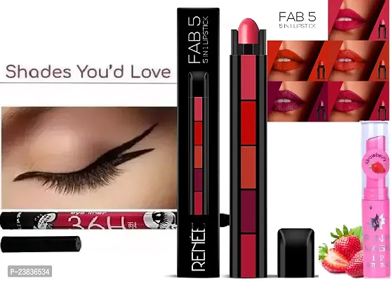 RENEE Fab 5 5-in-1 Lipstick 7.5gm + 36h eyeliner + magic pink lip balm-thumb0
