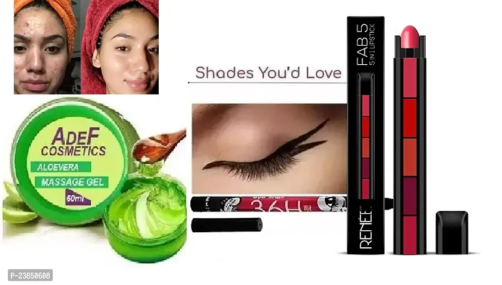 ADEF COSMETICS ALOEVERA GEL 60ml mask + RENEE Fab 5 5-in-1 Lipstick  + 36h eyeliner