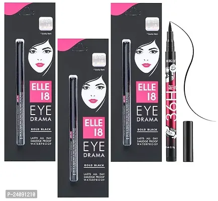 Elle 18 Eye Drama Black Kajal (pack of 3) + 36h eyeliner-thumb0