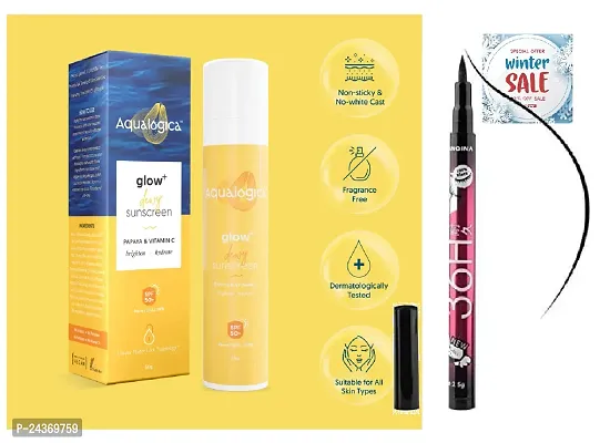 Aqualogica Glow+ yellow Sunscreen SPF 50 PA+++ 50g + 36h eyeliner