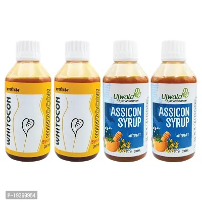 Whitocon Syrup and Assicon Syrup I Leucorrhoea medicine,Harmonal Balance, For PCOS, Irregular periods(Pack of 2)