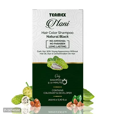 Teamex Noni Hair Color Shampoo Natural Black, Easy to Use at Home in Just 5 Minutes, Instant Hair Colour Shampoo With Natural Noni, Aloe Vera, Almond and Olive Oil