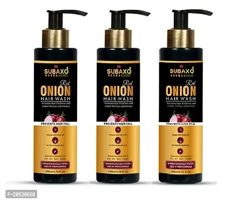 Subaxo Herbal Red Onion Shampoo , Increases Hair Growth , Anti Hair Fall , For Silkier  Stronger Hair ,No Silicon ,No Paraffin ,No Harmful Chemicals  (3 Pc Each 200 ml)