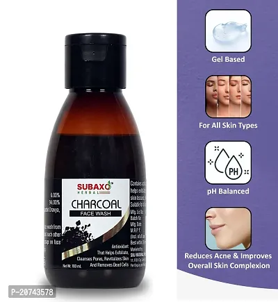 Subaxo Herbal Charcoal Face Wash ,Reduce Tan ,Remove Dead Cells ,Anti Acne ,Glowing Skin (100 ml)