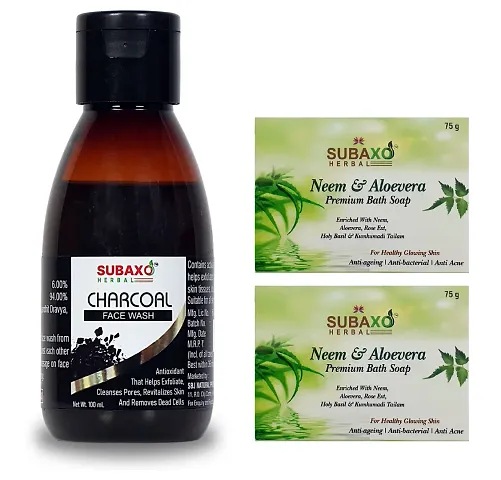 Subaxo Herbal Charcoal Face Wash ,Reduce Tan ,Remove Dead Cells ,Anti Acne ,Glowing Skin (100 ml) AND Herbal