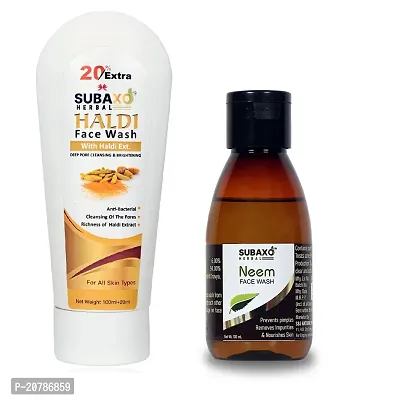 Subaxo Herbal Haldi Face Wash ,Cleanses Pores ,Anti Acne ,Reduce Inflammation ,Glycerine Based (120 ml) AND Herbal Neem Face Wash ,Deep Clean ,Anti Pimple ,Anti Bacterial (100 ml)