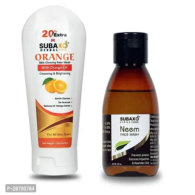 Subaxo Herbal Orange Face Wash ,Reduce Blackheads ,Glowing Face ,Ski Brightening ,Glycerine Based (120 ml) AND Herbal Neem Face Wash ,Deep Clean ,Anti Acne ,Anti Bacterial (100 ml)