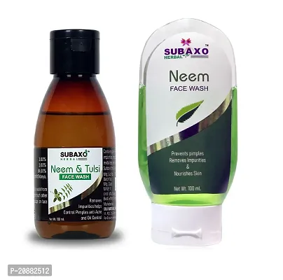 Subaxo Herbal Neem  Tulsi Face Wash ,Reduce Blackheads ,Anti Pimple ,Anti Acne ,Oil Control (100 ml) AND Herbal Neem Face Wash ,Prevent Impurities ,Nourish Skin ,Anti Bacterial (100 ml)