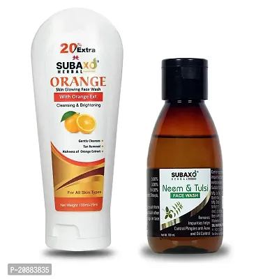 Subaxo Herbal Orange Face Wash ,Reduce Pores  Blackheads ,Glowing Skin ,Glycerine Based (120 ml) AND Herbal Neem  Tulsi Face Wash ,Reduce Blackheads ,Anti Pimple ,Anti Acne ,Oil Control (100 ml)