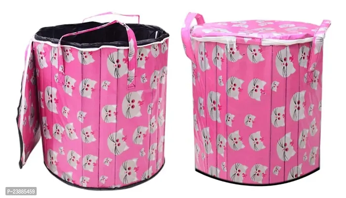 50 Litre Laminated Non Woven Fabric Foldable Round Laundry Bag For Clothes With Lid And Handle