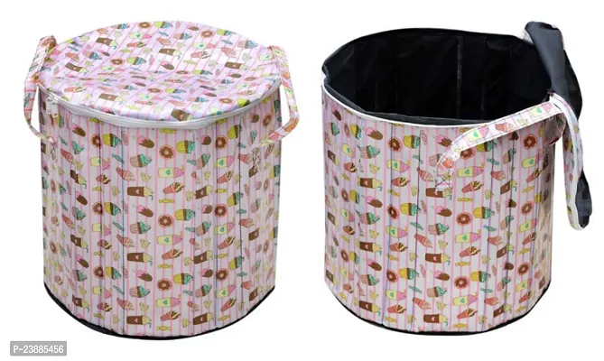 50 Litre Laminated Non Woven Fabric Foldable Round Laundry Bag For Clothes With Lid And Handle-thumb0