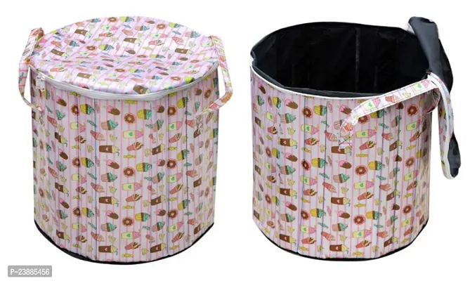 50 Litre Laminated Non Woven Fabric Foldable Round Laundry Bag For Clothes With Lid And Handle