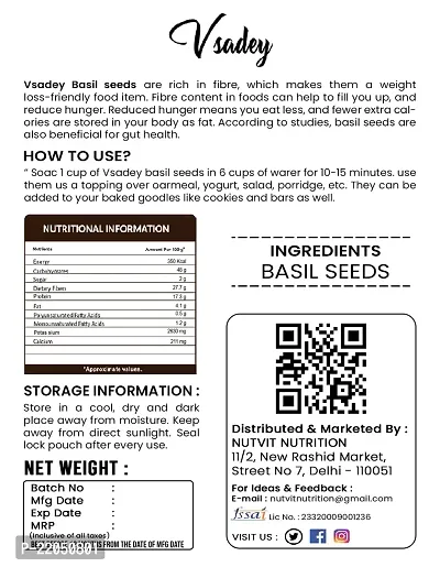 Vsadey Basil Seeds (Raw Seed ) Tukmariya / Sabja / Bapji Seed for Protein , Iron , Folic acid and Dietary Fibre , Calcium , Anti Oxidents for Weight Loss (50 Gm Pack of 1)nbsp;-thumb2