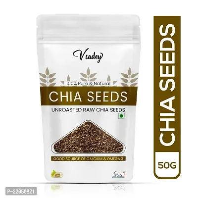 Vsadey Raw Chia Seeds for Weight Loss. High in Calciumnbsp;50Gm ( Pack of 1)