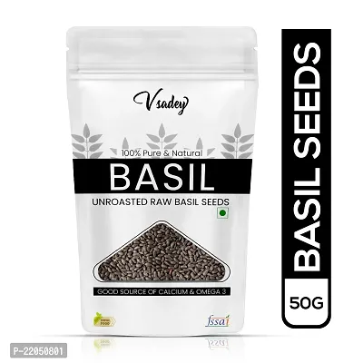 Vsadey Basil Seeds (Raw Seed ) Tukmariya / Sabja / Bapji Seed for Protein , Iron , Folic acid and Dietary Fibre , Calcium , Anti Oxidents for Weight Loss (50 Gm Pack of 1)nbsp;-thumb0