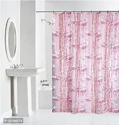 Stylish Pvc Polyester Rose Printed Bathroom Shower Curtain With Hooks Pink 7 Feet-thumb0