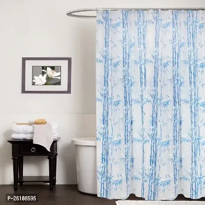 Stylish Pvc Bamboo Printed Bathroom Shower Curtain With Hooks 9 Feet 54 X 108 Inches Blue-thumb0