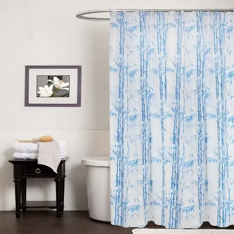 Stylish Pvc Bamboo Printed Bathroom Shower Curtain With Hooks 9 Feet 54 X 108 Inches Blue