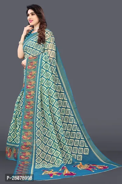 Women Geometric print Saree and cotton blend febric With Unstitched Blouse Piecee skyblue-thumb2