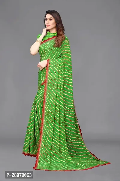 Women Georgette printed leriya saree with  Unstitched Blouse Piecee green-thumb2