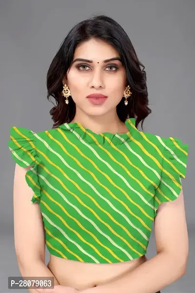 Women Georgette printed leriya saree with  Unstitched Blouse Piecee green-thumb4