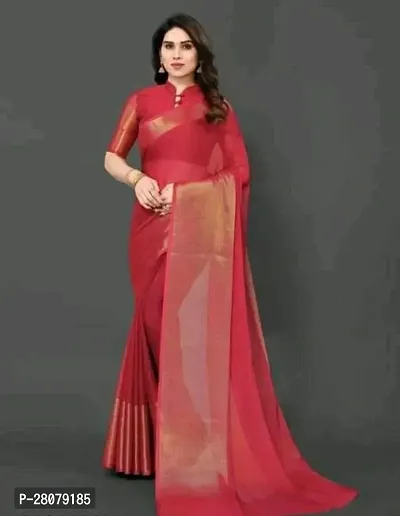 Women chiffon saree with weaving zari border saree with  Unstitched Blouse Piecee Pink-thumb2