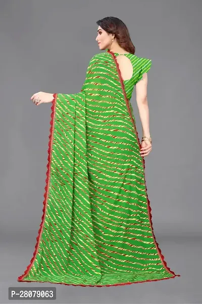 Women Georgette printed leriya saree with  Unstitched Blouse Piecee green-thumb3